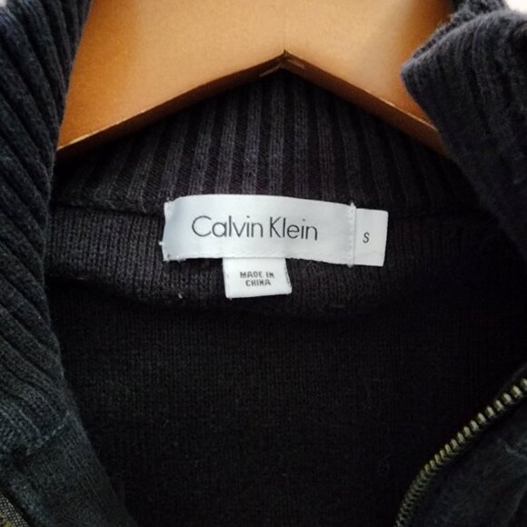 Calvin Klein Women’s Full Zip Ribbed Mock Neck Cotton Sweater – Size S – Black - Picture 4 of 7